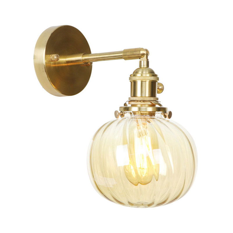 1 Light Globe Wall Lighting Amber Water Glass Rotatable Vintage Wall Lamp for Bedroom Clearhalo 'Cast Iron' 'Glass' 'Industrial wall lights' 'Industrial' 'Middle century wall lights' 'Modern' 'Tiffany' 'Traditional wall lights' 'Wall Lamps & Sconces' 'Wall Lights' Lighting' 769604