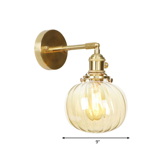 1 Light Globe Wall Lighting Amber Water Glass Rotatable Vintage Wall Lamp for Bedroom Clearhalo 'Cast Iron' 'Glass' 'Industrial wall lights' 'Industrial' 'Middle century wall lights' 'Modern' 'Tiffany' 'Traditional wall lights' 'Wall Lamps & Sconces' 'Wall Lights' Lighting' 769605