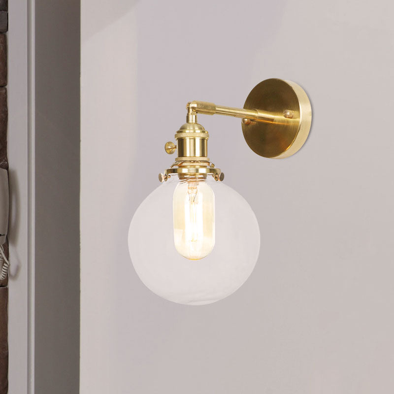 Spherical Wall Sconce Light 1 Light Clear Glass Shade Industrial Wall Lamp Light for Porch Clearhalo 'Cast Iron' 'Glass' 'Industrial wall lights' 'Industrial' 'Middle century wall lights' 'Modern' 'Tiffany' 'Traditional wall lights' 'Wall Lamps & Sconces' 'Wall Lights' Lighting' 769608
