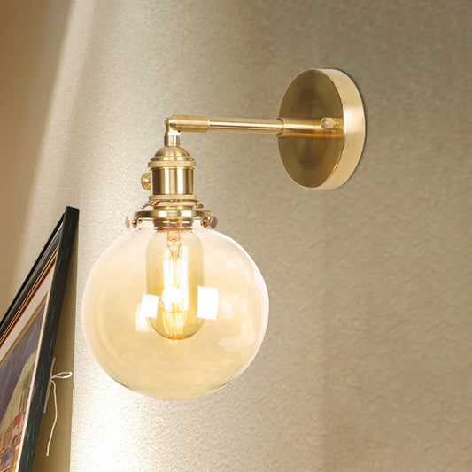 Retro Style Ball Wall Sconce Lighting Amber Glass 1 Light Wall Light Fixture Outdoor Amber 1.0 Clearhalo 'Cast Iron' 'Glass' 'Industrial wall lights' 'Industrial' 'Middle century wall lights' 'Modern' 'Tiffany' 'Traditional wall lights' 'Wall Lamps & Sconces' 'Wall Lights' Lighting' 769613