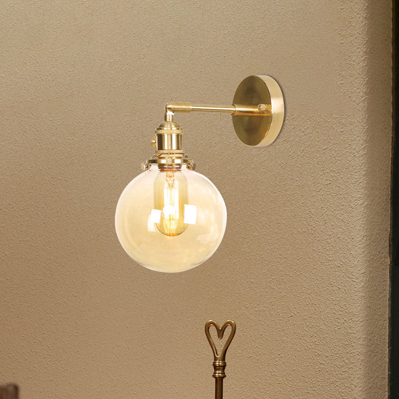 Retro Style Ball Wall Sconce Lighting Amber Glass 1 Light Wall Light Fixture Outdoor Clearhalo 'Cast Iron' 'Glass' 'Industrial wall lights' 'Industrial' 'Middle century wall lights' 'Modern' 'Tiffany' 'Traditional wall lights' 'Wall Lamps & Sconces' 'Wall Lights' Lighting' 769614