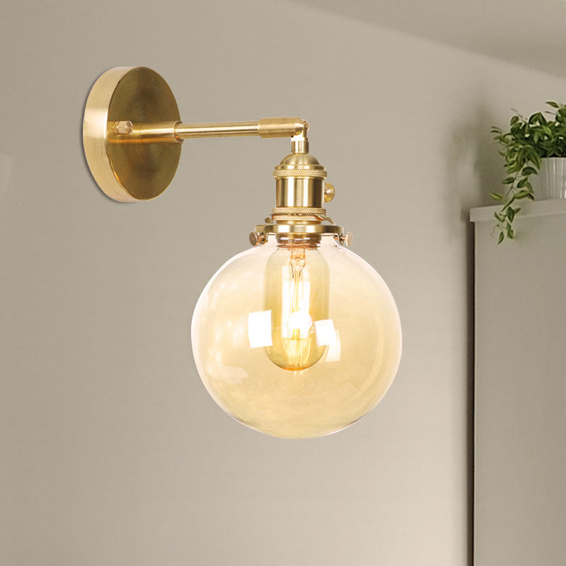 Retro Style Ball Wall Sconce Lighting Amber Glass 1 Light Wall Light Fixture Outdoor Clearhalo 'Cast Iron' 'Glass' 'Industrial wall lights' 'Industrial' 'Middle century wall lights' 'Modern' 'Tiffany' 'Traditional wall lights' 'Wall Lamps & Sconces' 'Wall Lights' Lighting' 769615