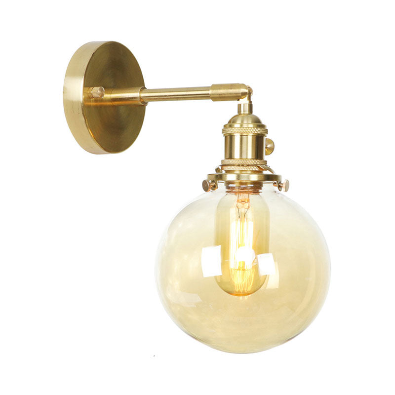 Retro Style Ball Wall Sconce Lighting Amber Glass 1 Light Wall Light Fixture Outdoor Clearhalo 'Cast Iron' 'Glass' 'Industrial wall lights' 'Industrial' 'Middle century wall lights' 'Modern' 'Tiffany' 'Traditional wall lights' 'Wall Lamps & Sconces' 'Wall Lights' Lighting' 769616
