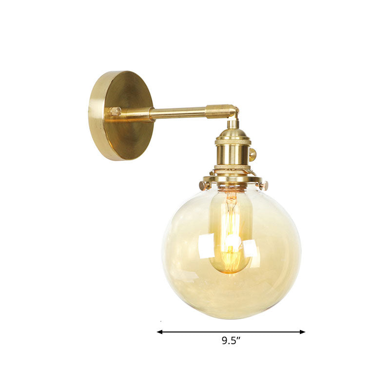 Retro Style Ball Wall Sconce Lighting Amber Glass 1 Light Wall Light Fixture Outdoor Clearhalo 'Cast Iron' 'Glass' 'Industrial wall lights' 'Industrial' 'Middle century wall lights' 'Modern' 'Tiffany' 'Traditional wall lights' 'Wall Lamps & Sconces' 'Wall Lights' Lighting' 769617