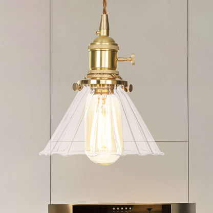 Conical Pendant Lighting Retro Style 1 Light Clear Ruffle Glass Hanging Light for Foyer Clear 1 Clearhalo 'Ceiling Lights' 'Glass shade' 'Glass' 'Industrial Pendants' 'Industrial' 'Middle Century Pendants' 'Pendant Lights' 'Pendants' 'Tiffany' Lighting' 769619