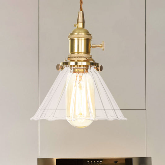 Conical Pendant Lighting Retro Style 1 Light Clear Ruffle Glass Hanging Light for Foyer Clear 1 Clearhalo 'Ceiling Lights' 'Glass shade' 'Glass' 'Industrial Pendants' 'Industrial' 'Middle Century Pendants' 'Pendant Lights' 'Pendants' 'Tiffany' Lighting' 769619