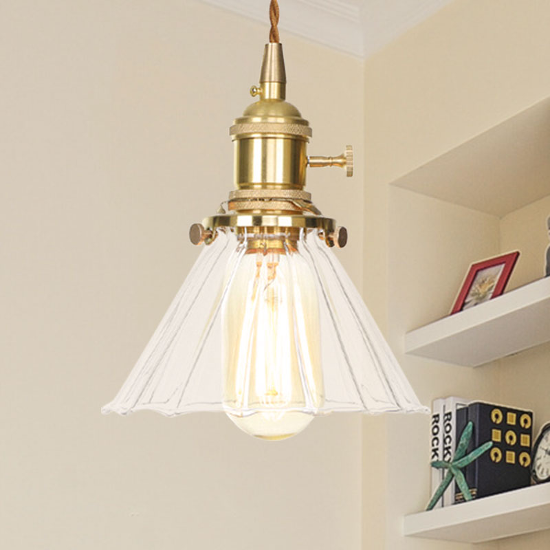 Conical Pendant Lighting Retro Style 1 Light Clear Ruffle Glass Hanging Light for Foyer Clearhalo 'Ceiling Lights' 'Glass shade' 'Glass' 'Industrial Pendants' 'Industrial' 'Middle Century Pendants' 'Pendant Lights' 'Pendants' 'Tiffany' Lighting' 769621
