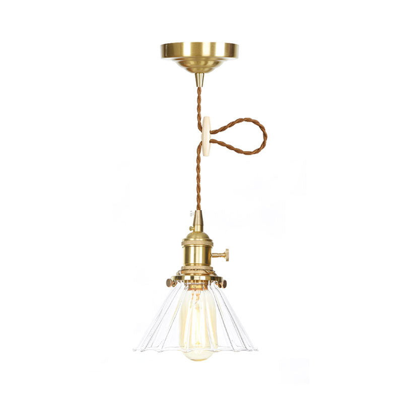 Conical Pendant Lighting Retro Style 1 Light Clear Ruffle Glass Hanging Light for Foyer Clearhalo 'Ceiling Lights' 'Glass shade' 'Glass' 'Industrial Pendants' 'Industrial' 'Middle Century Pendants' 'Pendant Lights' 'Pendants' 'Tiffany' Lighting' 769622