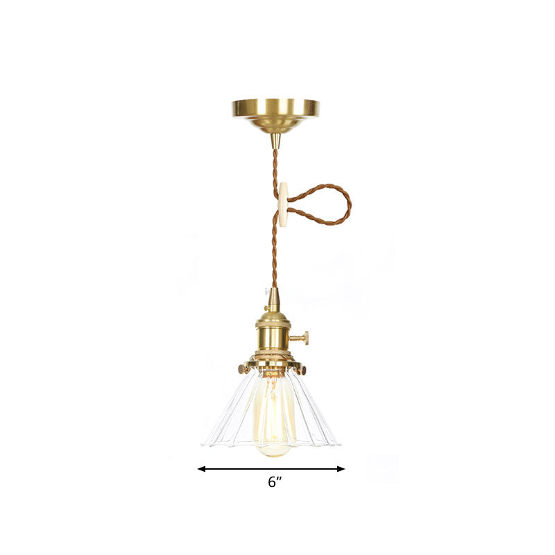 Conical Pendant Lighting Retro Style 1 Light Clear Ruffle Glass Hanging Light for Foyer Clearhalo 'Ceiling Lights' 'Glass shade' 'Glass' 'Industrial Pendants' 'Industrial' 'Middle Century Pendants' 'Pendant Lights' 'Pendants' 'Tiffany' Lighting' 769623