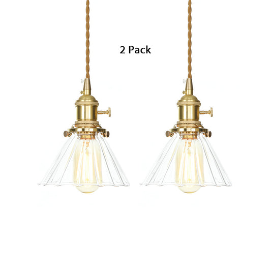Conical Pendant Lighting Retro Style 1 Light Clear Ruffle Glass Hanging Light for Foyer Clear 2 Clearhalo 'Ceiling Lights' 'Glass shade' 'Glass' 'Industrial Pendants' 'Industrial' 'Middle Century Pendants' 'Pendant Lights' 'Pendants' 'Tiffany' Lighting' 769624
