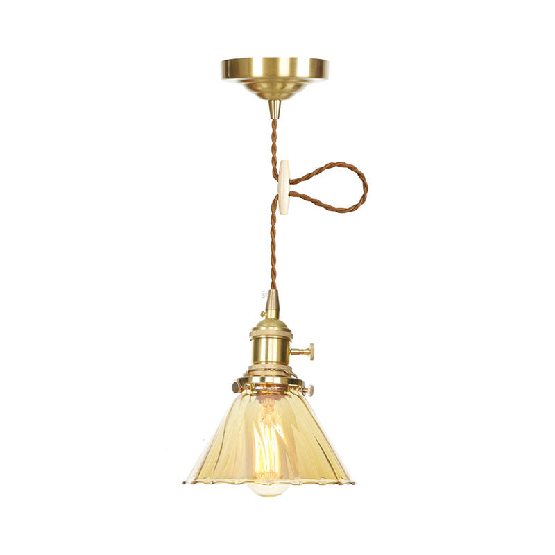 Retro Style Flared Pendant Lamp Amber Ruffle Glass 1 Light Hanging Ceiling Light for Kitchen Clearhalo 'Ceiling Lights' 'Glass shade' 'Glass' 'Industrial Pendants' 'Industrial' 'Middle Century Pendants' 'Pendant Lights' 'Pendants' 'Tiffany' Lighting' 769628