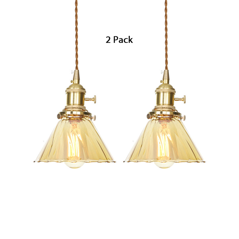 Retro Style Flared Pendant Lamp Amber Ruffle Glass 1 Light Hanging Ceiling Light for Kitchen Amber 2 Clearhalo 'Ceiling Lights' 'Glass shade' 'Glass' 'Industrial Pendants' 'Industrial' 'Middle Century Pendants' 'Pendant Lights' 'Pendants' 'Tiffany' Lighting' 769630