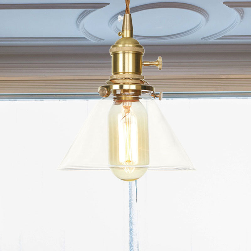 Height Adjustable Cone Pendant Lighting Clear Glass 1 Lights Hanging Light for Kitchen Clearhalo 'Ceiling Lights' 'Glass shade' 'Glass' 'Industrial Pendants' 'Industrial' 'Middle Century Pendants' 'Pendant Lights' 'Pendants' 'Tiffany' Lighting' 769633