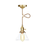 Height Adjustable Cone Pendant Lighting Clear Glass 1 Lights Hanging Light for Kitchen Clearhalo 'Ceiling Lights' 'Glass shade' 'Glass' 'Industrial Pendants' 'Industrial' 'Middle Century Pendants' 'Pendant Lights' 'Pendants' 'Tiffany' Lighting' 769634