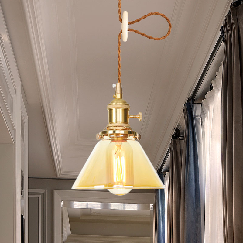 1 Light Cone Hanging Ceiling Light Amber Glass Industrial Pendant Lamp with Adjustable Cord Clearhalo 'Ceiling Lights' 'Glass shade' 'Glass' 'Industrial Pendants' 'Industrial' 'Middle Century Pendants' 'Pendant Lights' 'Pendants' 'Tiffany' Lighting' 769638