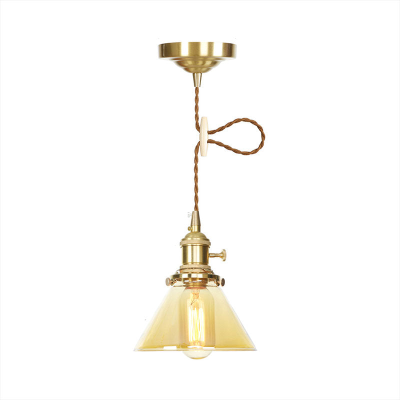 1 Light Cone Hanging Ceiling Light Amber Glass Industrial Pendant Lamp with Adjustable Cord Clearhalo 'Ceiling Lights' 'Glass shade' 'Glass' 'Industrial Pendants' 'Industrial' 'Middle Century Pendants' 'Pendant Lights' 'Pendants' 'Tiffany' Lighting' 769640