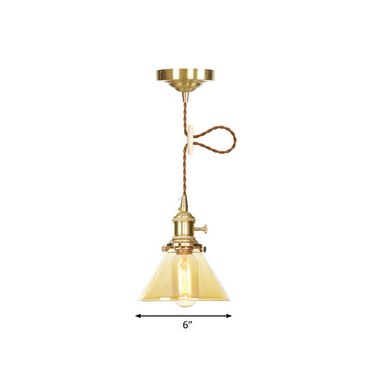 1 Light Cone Hanging Ceiling Light Amber Glass Industrial Pendant Lamp with Adjustable Cord Clearhalo 'Ceiling Lights' 'Glass shade' 'Glass' 'Industrial Pendants' 'Industrial' 'Middle Century Pendants' 'Pendant Lights' 'Pendants' 'Tiffany' Lighting' 769641