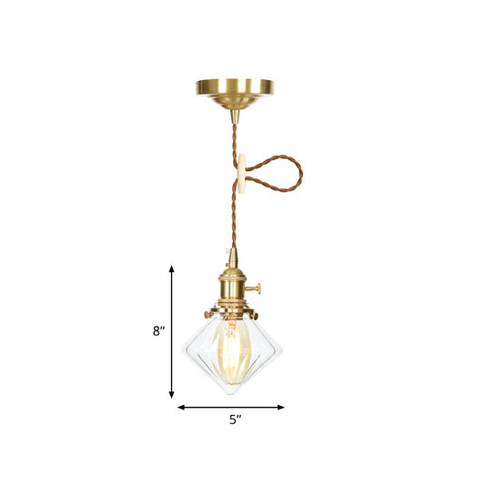 Single Light Gem Suspension Light with Clear Ribbed Glass Vintage Pendant Light in Brass Clearhalo 'Ceiling Lights' 'Glass shade' 'Glass' 'Industrial Pendants' 'Industrial' 'Middle Century Pendants' 'Pendant Lights' 'Pendants' 'Tiffany' Lighting' 769647