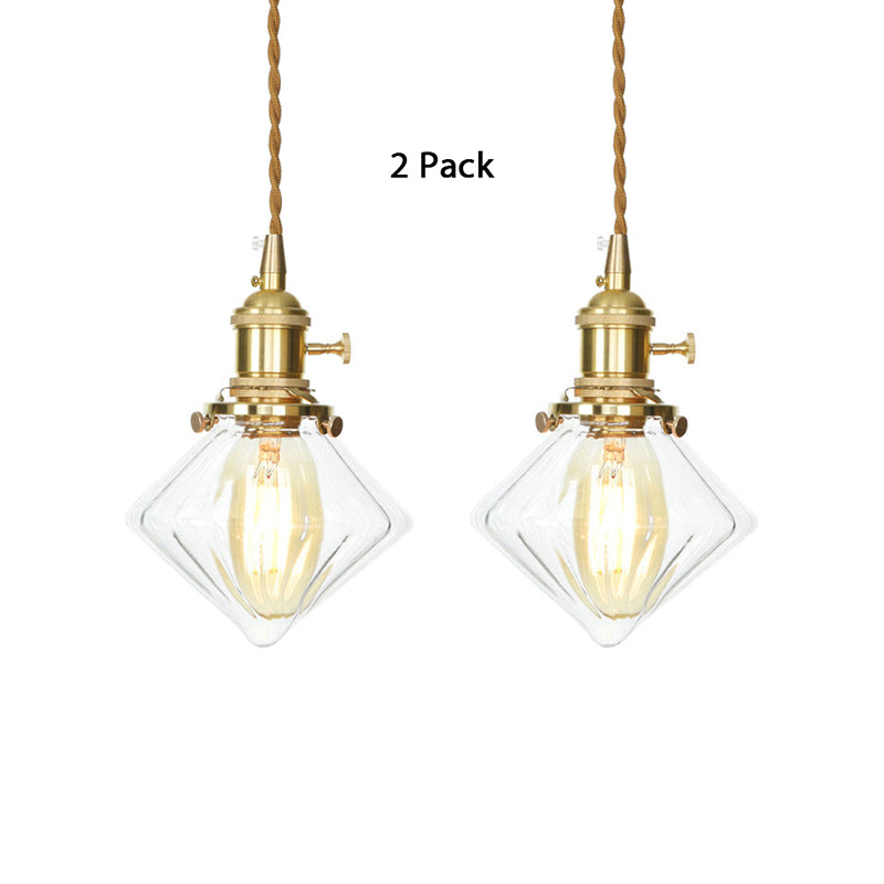Single Light Gem Suspension Light with Clear Ribbed Glass Vintage Pendant Light in Brass Clear 2 Clearhalo 'Ceiling Lights' 'Glass shade' 'Glass' 'Industrial Pendants' 'Industrial' 'Middle Century Pendants' 'Pendant Lights' 'Pendants' 'Tiffany' Lighting' 769648