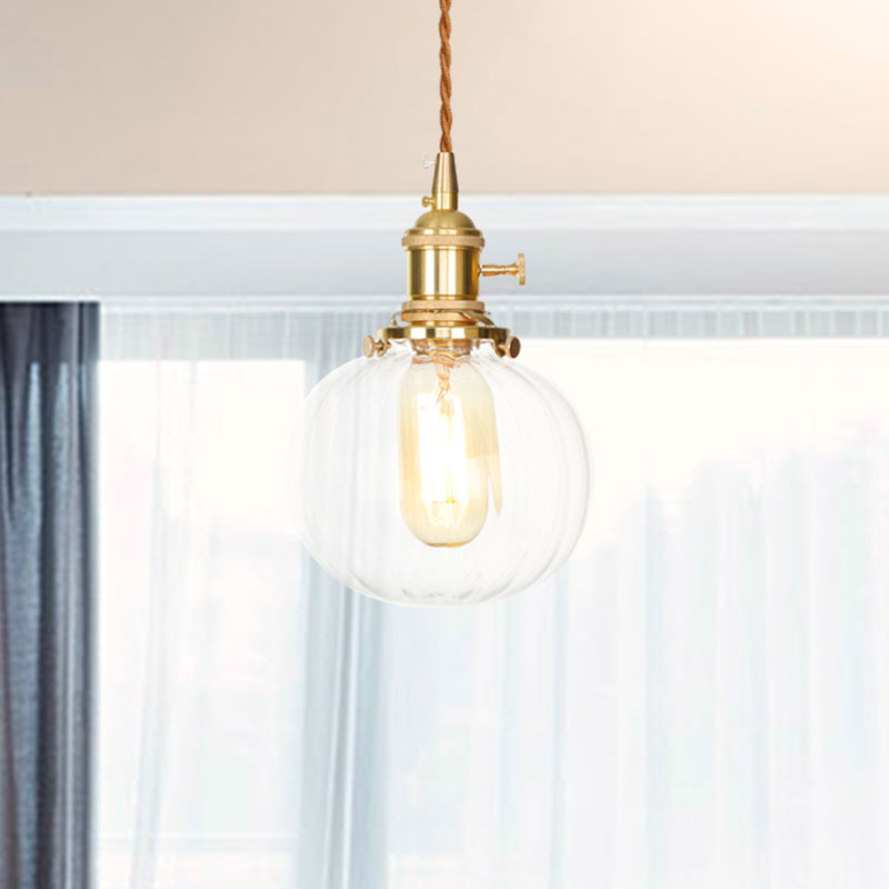 Vintage-Style Globe Pendant Lighting Clear Glass 1 Light Hanging Lighting Fixture for Foyer Clearhalo 'Ceiling Lights' 'Glass shade' 'Glass' 'Industrial Pendants' 'Industrial' 'Middle Century Pendants' 'Pendant Lights' 'Pendants' 'Tiffany' Lighting' 769656