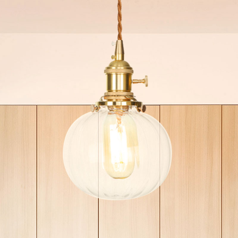 Vintage-Style Globe Pendant Lighting Clear Glass 1 Light Hanging Lighting Fixture for Foyer Clearhalo 'Ceiling Lights' 'Glass shade' 'Glass' 'Industrial Pendants' 'Industrial' 'Middle Century Pendants' 'Pendant Lights' 'Pendants' 'Tiffany' Lighting' 769657