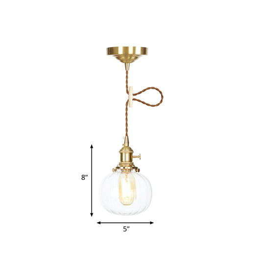 Vintage-Style Globe Pendant Lighting Clear Glass 1 Light Hanging Lighting Fixture for Foyer Clearhalo 'Ceiling Lights' 'Glass shade' 'Glass' 'Industrial Pendants' 'Industrial' 'Middle Century Pendants' 'Pendant Lights' 'Pendants' 'Tiffany' Lighting' 769659