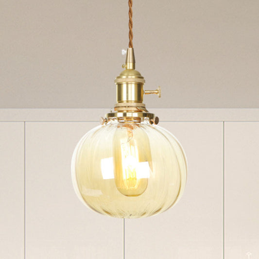 Melon Shape Pendant Lamp Amber Glass Retro Vintage Hanging Lamp for Dining Room Amber 1 Clearhalo 'Ceiling Lights' 'Glass shade' 'Glass' 'Industrial Pendants' 'Industrial' 'Middle Century Pendants' 'Pendant Lights' 'Pendants' 'Tiffany' Lighting' 769661