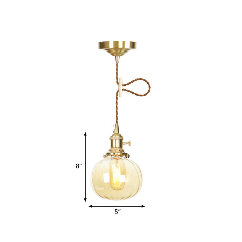 Melon Shape Pendant Lamp Amber Glass Retro Vintage Hanging Lamp for Dining Room Clearhalo 'Ceiling Lights' 'Glass shade' 'Glass' 'Industrial Pendants' 'Industrial' 'Middle Century Pendants' 'Pendant Lights' 'Pendants' 'Tiffany' Lighting' 769665