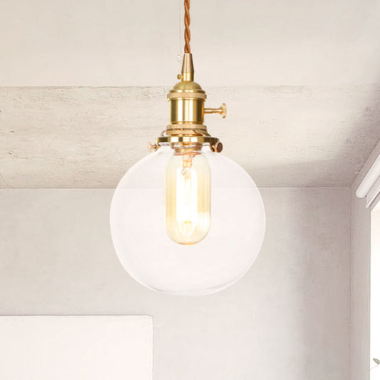 Clear Glass Orb Pendant Lighting with Adjustable Cord Vintage Industrial Single Hanging Light Clear 1 Clearhalo 'Ceiling Lights' 'Glass shade' 'Glass' 'Industrial Pendants' 'Industrial' 'Middle Century Pendants' 'Pendant Lights' 'Pendants' 'Tiffany' Lighting' 769667