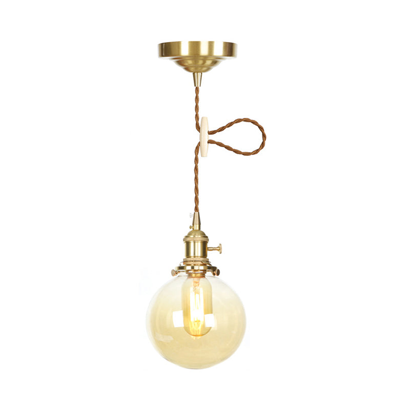 Industrial Indoor Lighting with Globe Glass Shade and Adjustable Cord 1 Light Amber Pendant Light Clearhalo 'Ceiling Lights' 'Close To Ceiling Lights' 'Glass shade' 'Glass' 'Industrial Pendants' 'Industrial' 'Middle Century Pendants' 'Pendant Lights' 'Pendants' 'Tiffany' Lighting' 769676
