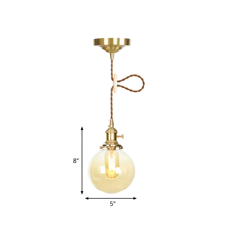 Industrial Indoor Lighting with Globe Glass Shade and Adjustable Cord 1 Light Amber Pendant Light Clearhalo 'Ceiling Lights' 'Close To Ceiling Lights' 'Glass shade' 'Glass' 'Industrial Pendants' 'Industrial' 'Middle Century Pendants' 'Pendant Lights' 'Pendants' 'Tiffany' Lighting' 769677