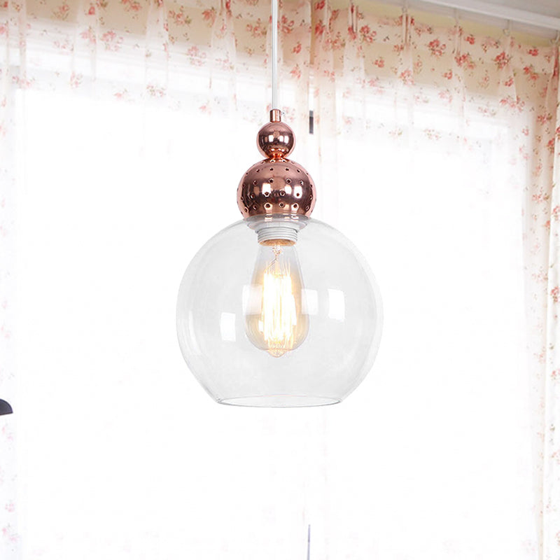 Nordic Style Orb Pendant Lighting 1 Light Clear Glass Ceiling Pendant Light in Rose Gold Clearhalo 'Ceiling Lights' 'Chandeliers' 'Glass shade' 'Glass' 'Industrial Pendants' 'Industrial' 'Middle Century Pendants' 'Pendant Lights' 'Pendants' 'Tiffany' Lighting' 769680