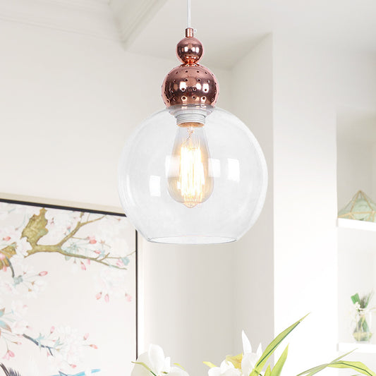 Nordic Style Orb Pendant Lighting 1 Light Clear Glass Ceiling Pendant Light in Rose Gold Clearhalo 'Ceiling Lights' 'Chandeliers' 'Glass shade' 'Glass' 'Industrial Pendants' 'Industrial' 'Middle Century Pendants' 'Pendant Lights' 'Pendants' 'Tiffany' Lighting' 769681