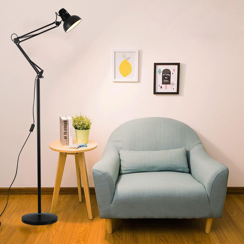 Metallic Dome Shade Task Floor Lamp Modernism Style 1 Head Adjustable Black/White Floor Light for Living Room Clearhalo 'Floor Lamps' 'Lamps' Lighting' 769850