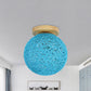 Blue/Flaxen Globe Shade Flush Mount Lighting Modernist 6"/8" Wide 1 Bulb Rattan Ceiling Mount Light for Corridor Clearhalo 'Ceiling Lights' 'Close To Ceiling Lights' 'Close to ceiling' 'Flush mount' Lighting' 769941