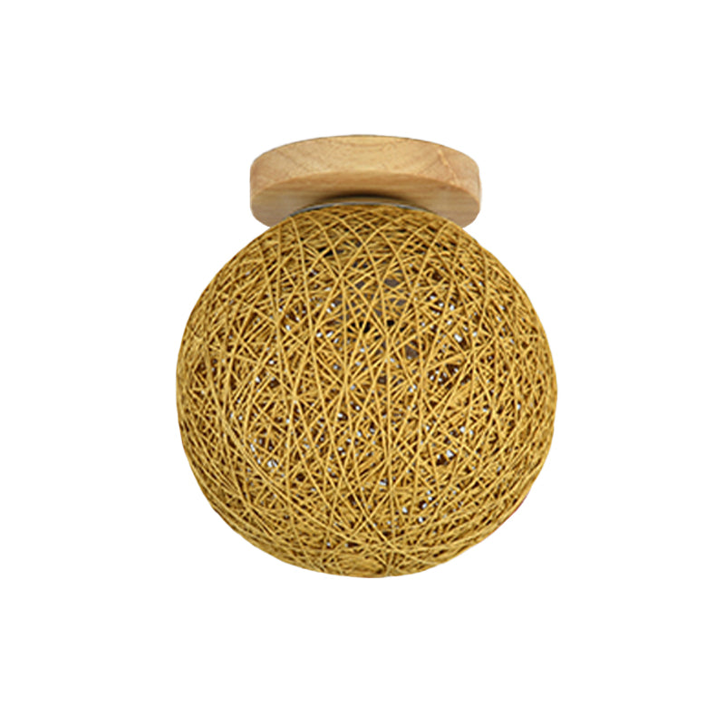 Blue/Flaxen Globe Shade Flush Mount Lighting Modernist 6"/8" Wide 1 Bulb Rattan Ceiling Mount Light for Corridor Clearhalo 'Ceiling Lights' 'Close To Ceiling Lights' 'Close to ceiling' 'Flush mount' Lighting' 769955