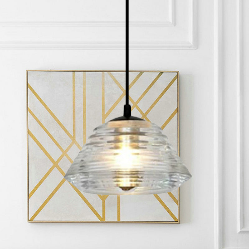 Cone/Dome/Flared Pendant Lighting Modernist Clear Ruffle Glass 1 Light Black Hanging Ceiling Lamp Clear C Clearhalo 'Ceiling Lights' 'Glass shade' 'Glass' 'Modern Pendants' 'Modern' 'Pendant Lights' 'Pendants' Lighting' 770160
