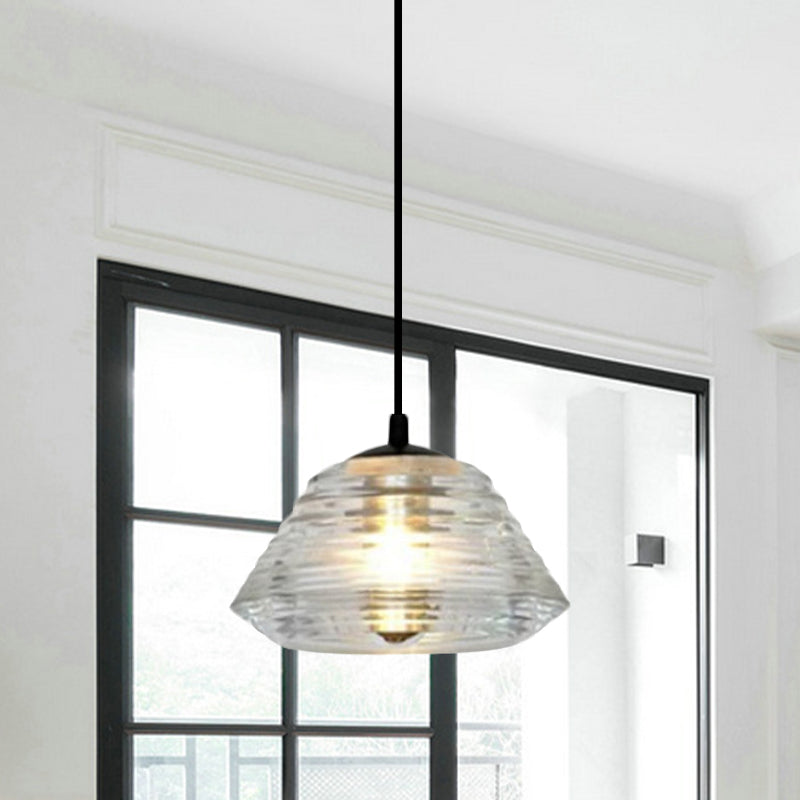 Cone/Dome/Flared Pendant Lighting Modernist Clear Ruffle Glass 1 Light Black Hanging Ceiling Lamp Clearhalo 'Ceiling Lights' 'Glass shade' 'Glass' 'Modern Pendants' 'Modern' 'Pendant Lights' 'Pendants' Lighting' 770162