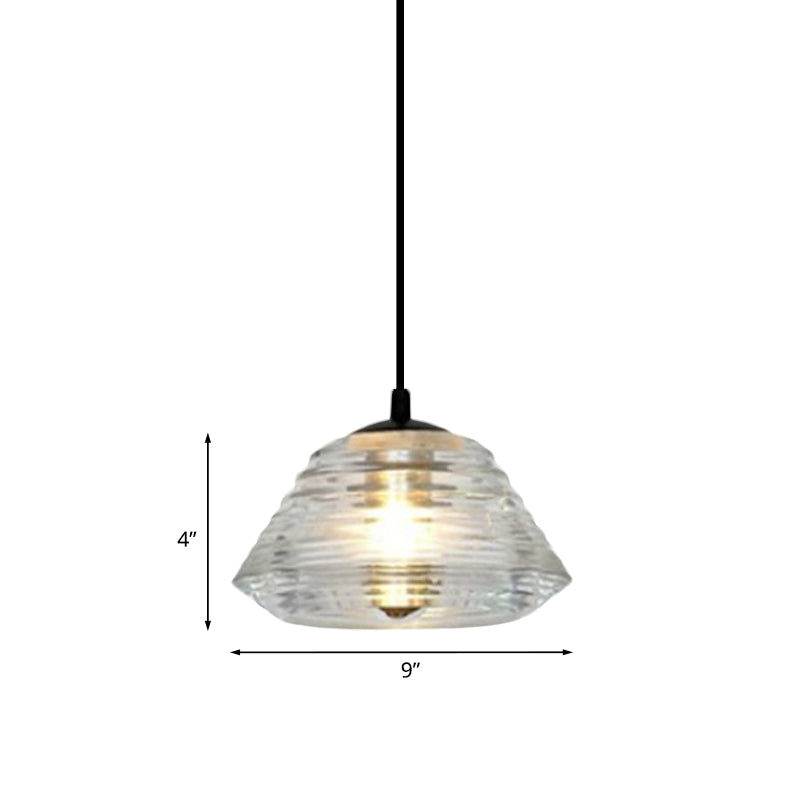 Cone/Dome/Flared Pendant Lighting Modernist Clear Ruffle Glass 1 Light Black Hanging Ceiling Lamp Clearhalo 'Ceiling Lights' 'Glass shade' 'Glass' 'Modern Pendants' 'Modern' 'Pendant Lights' 'Pendants' Lighting' 770164