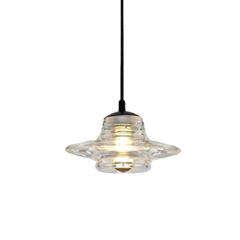 Cone/Dome/Flared Pendant Lighting Modernist Clear Ruffle Glass 1 Light Black Hanging Ceiling Lamp Clearhalo 'Ceiling Lights' 'Glass shade' 'Glass' 'Modern Pendants' 'Modern' 'Pendant Lights' 'Pendants' Lighting' 770168