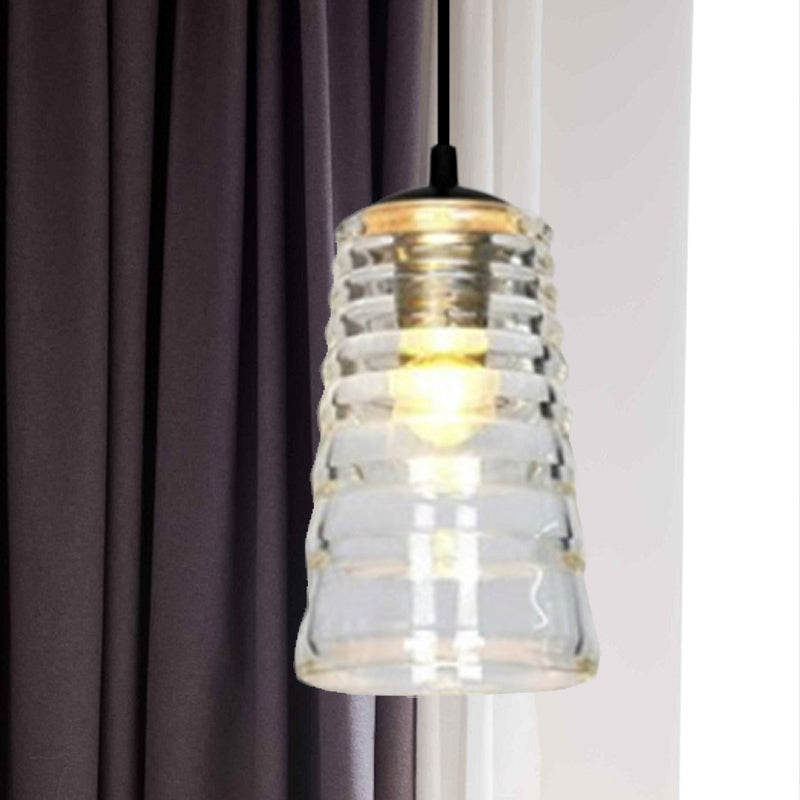 Cone/Dome/Flared Pendant Lighting Modernist Clear Ruffle Glass 1 Light Black Hanging Ceiling Lamp Clear B Clearhalo 'Ceiling Lights' 'Glass shade' 'Glass' 'Modern Pendants' 'Modern' 'Pendant Lights' 'Pendants' Lighting' 770170