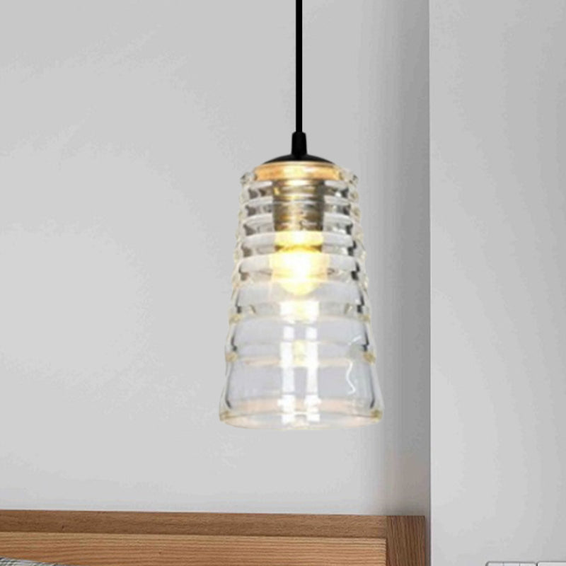 Cone/Dome/Flared Pendant Lighting Modernist Clear Ruffle Glass 1 Light Black Hanging Ceiling Lamp Clearhalo 'Ceiling Lights' 'Glass shade' 'Glass' 'Modern Pendants' 'Modern' 'Pendant Lights' 'Pendants' Lighting' 770172