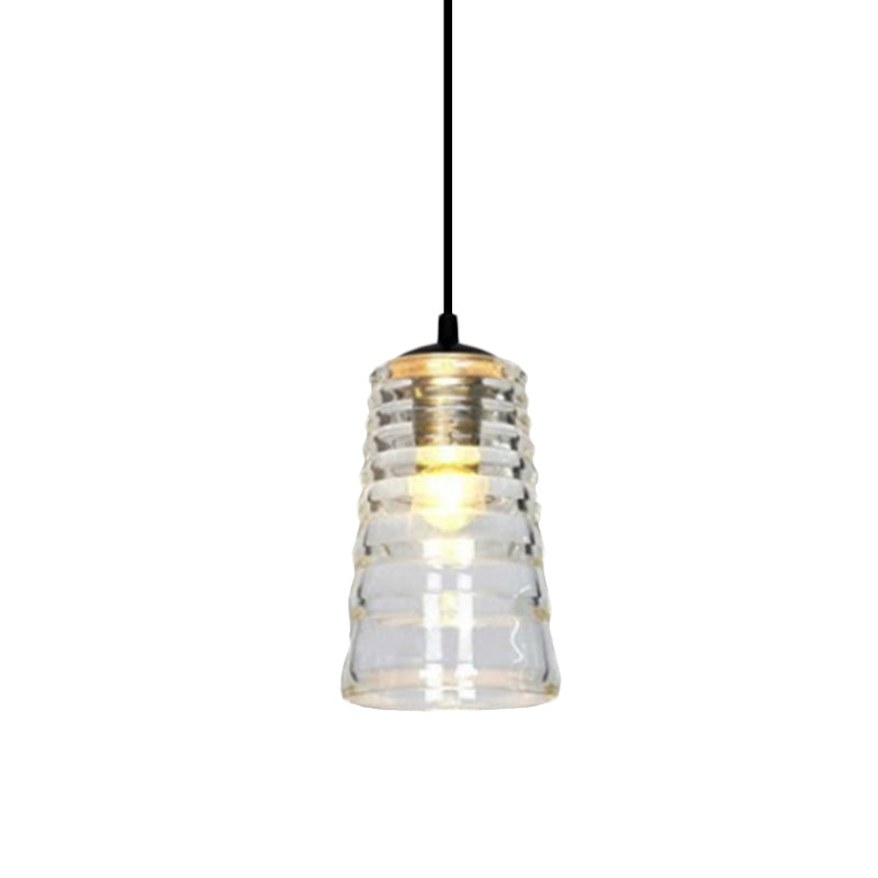 Cone/Dome/Flared Pendant Lighting Modernist Clear Ruffle Glass 1 Light Black Hanging Ceiling Lamp Clearhalo 'Ceiling Lights' 'Glass shade' 'Glass' 'Modern Pendants' 'Modern' 'Pendant Lights' 'Pendants' Lighting' 770173