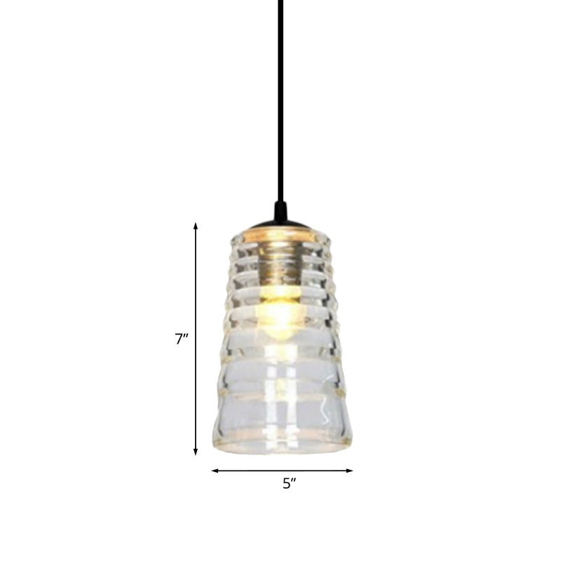Cone/Dome/Flared Pendant Lighting Modernist Clear Ruffle Glass 1 Light Black Hanging Ceiling Lamp Clearhalo 'Ceiling Lights' 'Glass shade' 'Glass' 'Modern Pendants' 'Modern' 'Pendant Lights' 'Pendants' Lighting' 770174