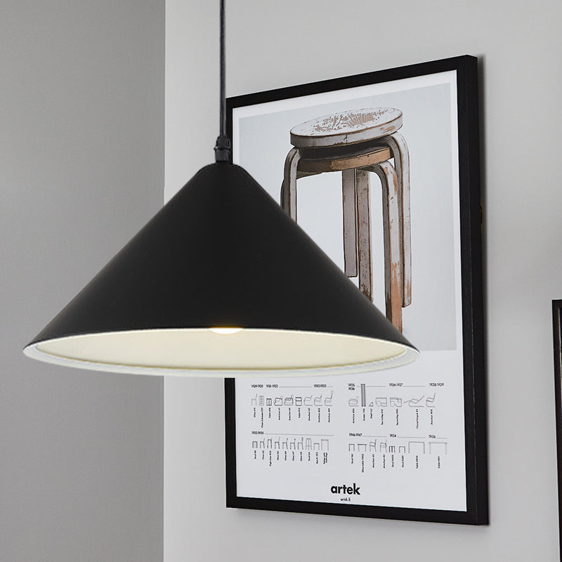 Nordic Cone Hanging Lamp Metal 1 Light Black/White/Red Pendant Light Fixture for Dining Room, 12.5"/16.5" Wide Black Clearhalo 'Ceiling Lights' 'Modern Pendants' 'Modern' 'Pendant Lights' 'Pendants' Lighting' 770220
