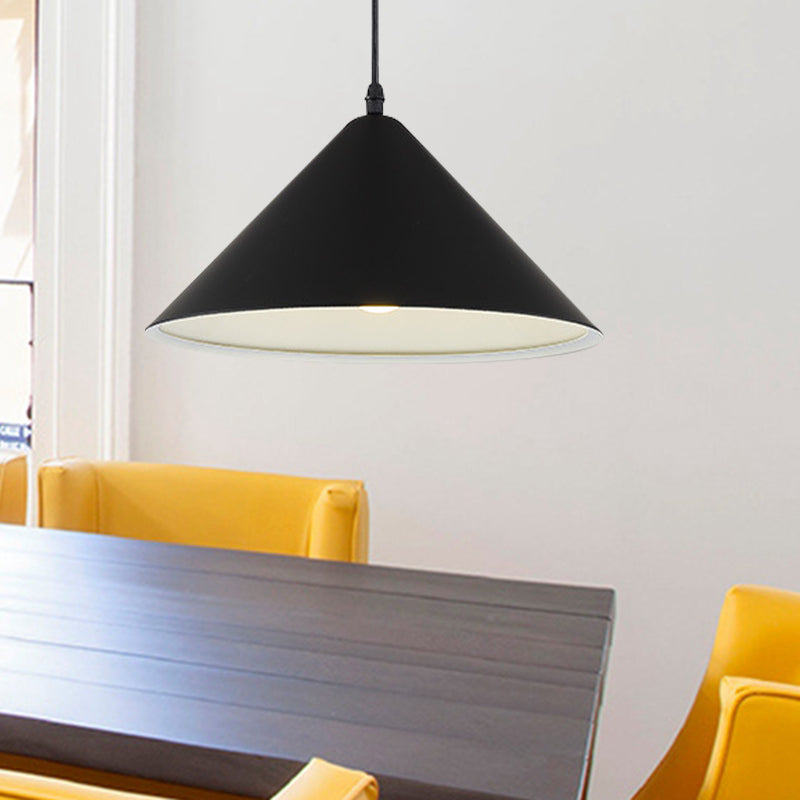 Nordic Cone Hanging Lamp Metal 1 Light Black/White/Red Pendant Light Fixture for Dining Room, 12.5"/16.5" Wide Clearhalo 'Ceiling Lights' 'Modern Pendants' 'Modern' 'Pendant Lights' 'Pendants' Lighting' 770221