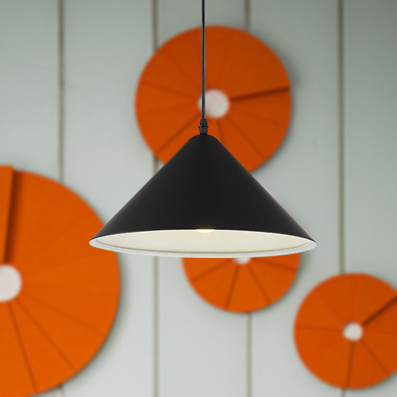 Nordic Cone Hanging Lamp Metal 1 Light Black/White/Red Pendant Light Fixture for Dining Room, 12.5"/16.5" Wide Clearhalo 'Ceiling Lights' 'Modern Pendants' 'Modern' 'Pendant Lights' 'Pendants' Lighting' 770222
