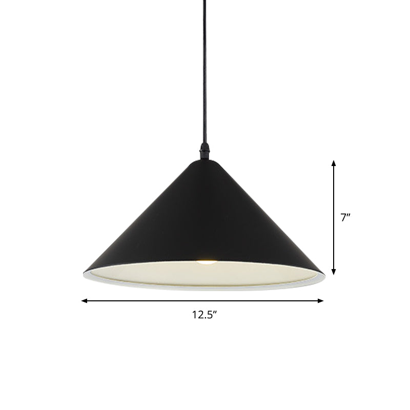 Nordic Cone Hanging Lamp Metal 1 Light Black/White/Red Pendant Light Fixture for Dining Room, 12.5"/16.5" Wide Clearhalo 'Ceiling Lights' 'Modern Pendants' 'Modern' 'Pendant Lights' 'Pendants' Lighting' 770224