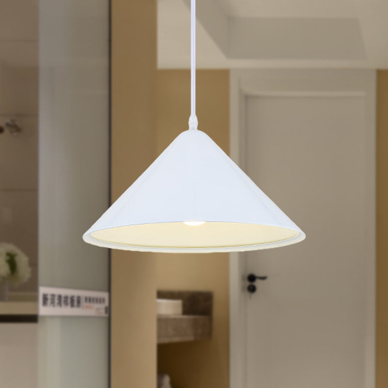 Nordic Cone Hanging Lamp Metal 1 Light Black/White/Red Pendant Light Fixture for Dining Room, 12.5"/16.5" Wide Clearhalo 'Ceiling Lights' 'Modern Pendants' 'Modern' 'Pendant Lights' 'Pendants' Lighting' 770227