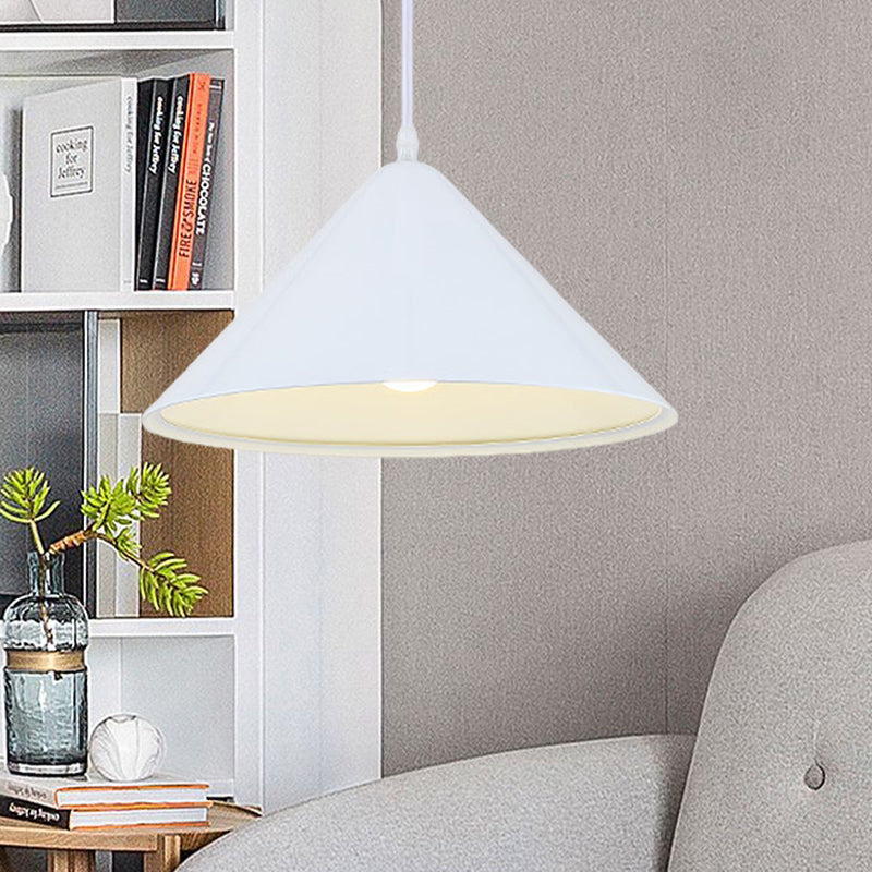 Nordic Cone Hanging Lamp Metal 1 Light Black/White/Red Pendant Light Fixture for Dining Room, 12.5"/16.5" Wide Clearhalo 'Ceiling Lights' 'Modern Pendants' 'Modern' 'Pendant Lights' 'Pendants' Lighting' 770228